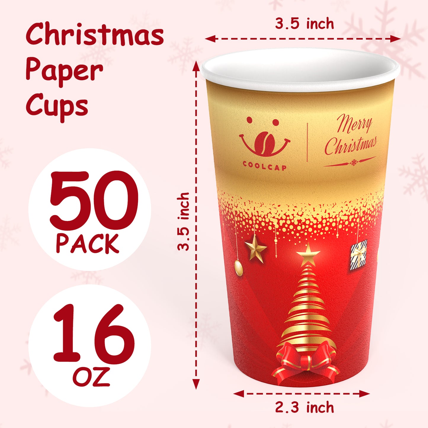 Christmas Coffee Cups, 50 Pack Party Decor, To Go Coffee Cups with Lids, Paper Hot Coffee Cups for Chocolate, Cocoa, Coffee (Red, 16 Ounce)