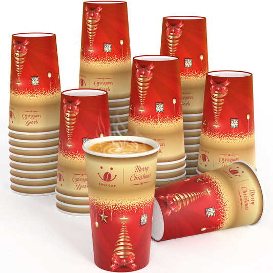 Christmas Coffee Cups, 50 Pack Party Decor, To Go Coffee Cups with Lids, Paper Hot Coffee Cups for Chocolate, Cocoa, Coffee (Red, 16 Ounce)