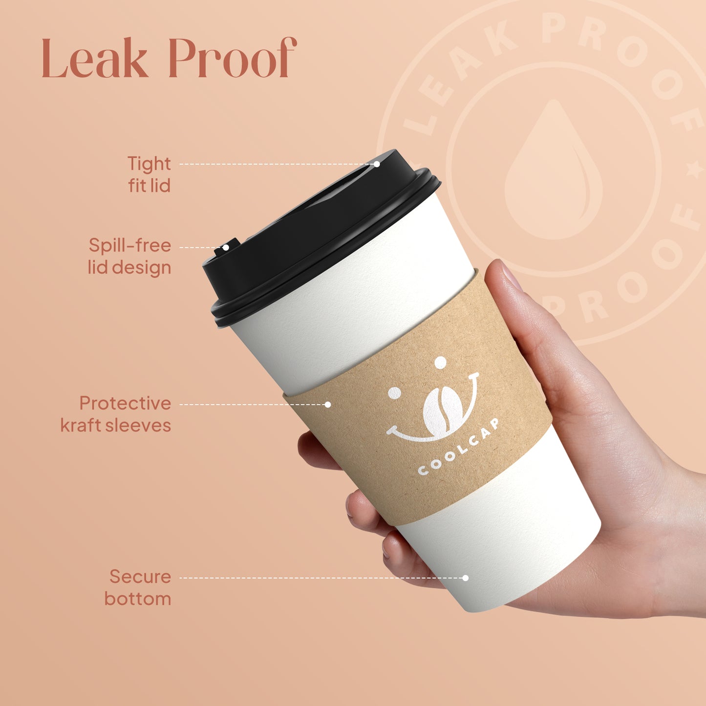Coffee Cups with Lids and Sleeves, 16 oz 100 pack To Go Coffee Cups with Lids, Paper Hot Coffee Cups for Hot & Cold Beverage (White, 16 OZ)