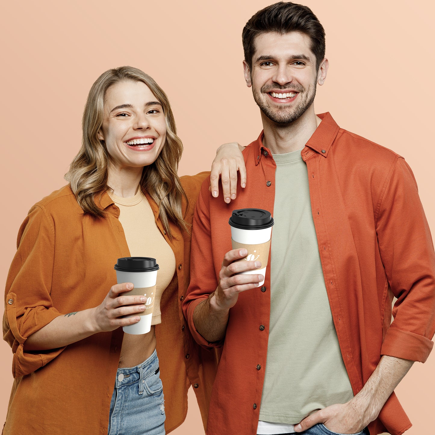 Coffee Cups with Lids and Sleeves, 16 oz 100 pack To Go Coffee Cups with Lids, Paper Hot Coffee Cups for Hot & Cold Beverage (White, 16 OZ)