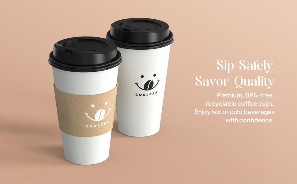Coffee Cups with Lids and Sleeves, 16 oz 100 pack To Go Coffee Cups with Lids, Paper Hot Coffee Cups for Hot & Cold Beverage (White, 16 OZ)