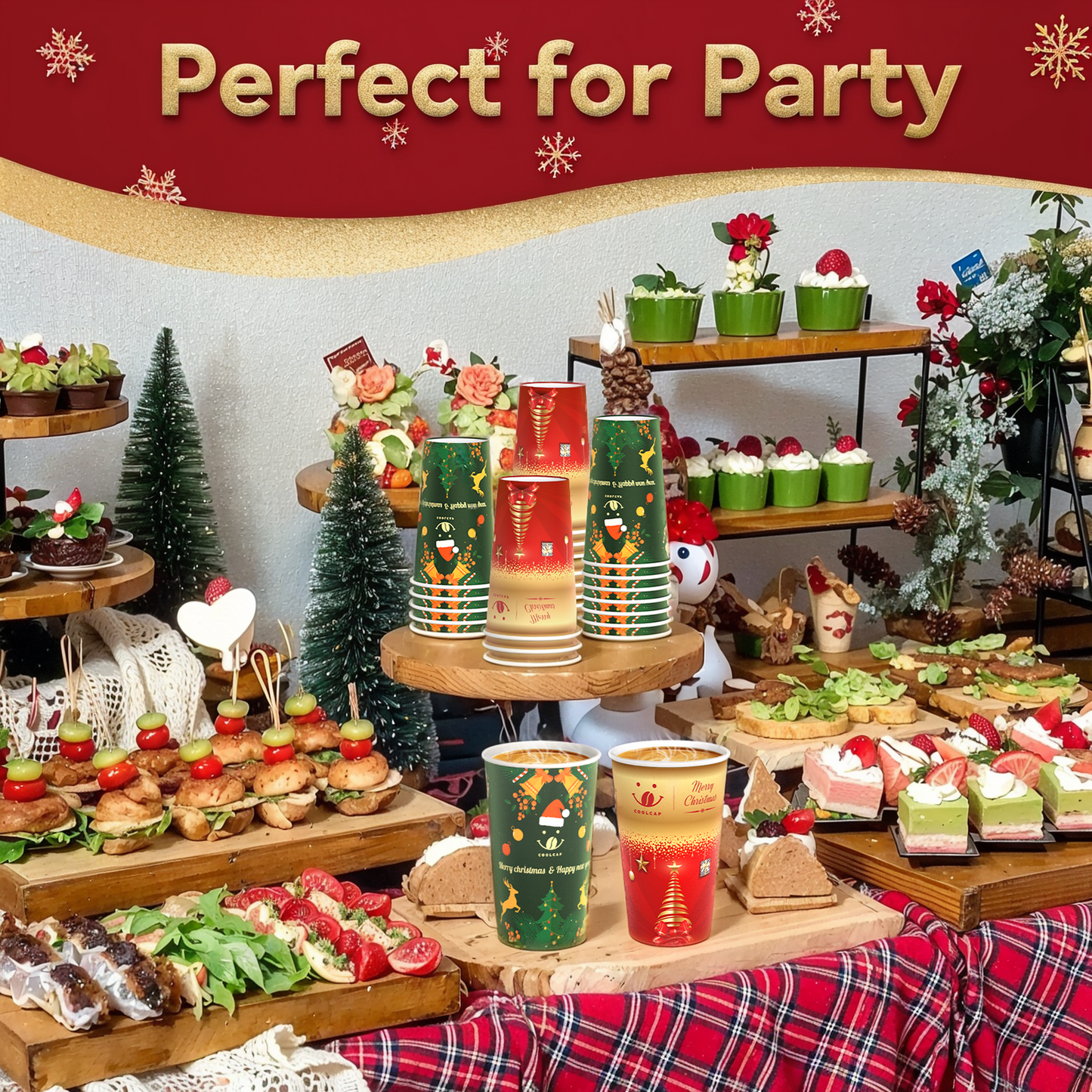 Christmas Coffee Cups, 50 Pack Party Decor, To Go Coffee Cups with Lids, Paper Hot Coffee Cups for Chocolate, Cocoa, Coffee (Red, 16 Ounce)