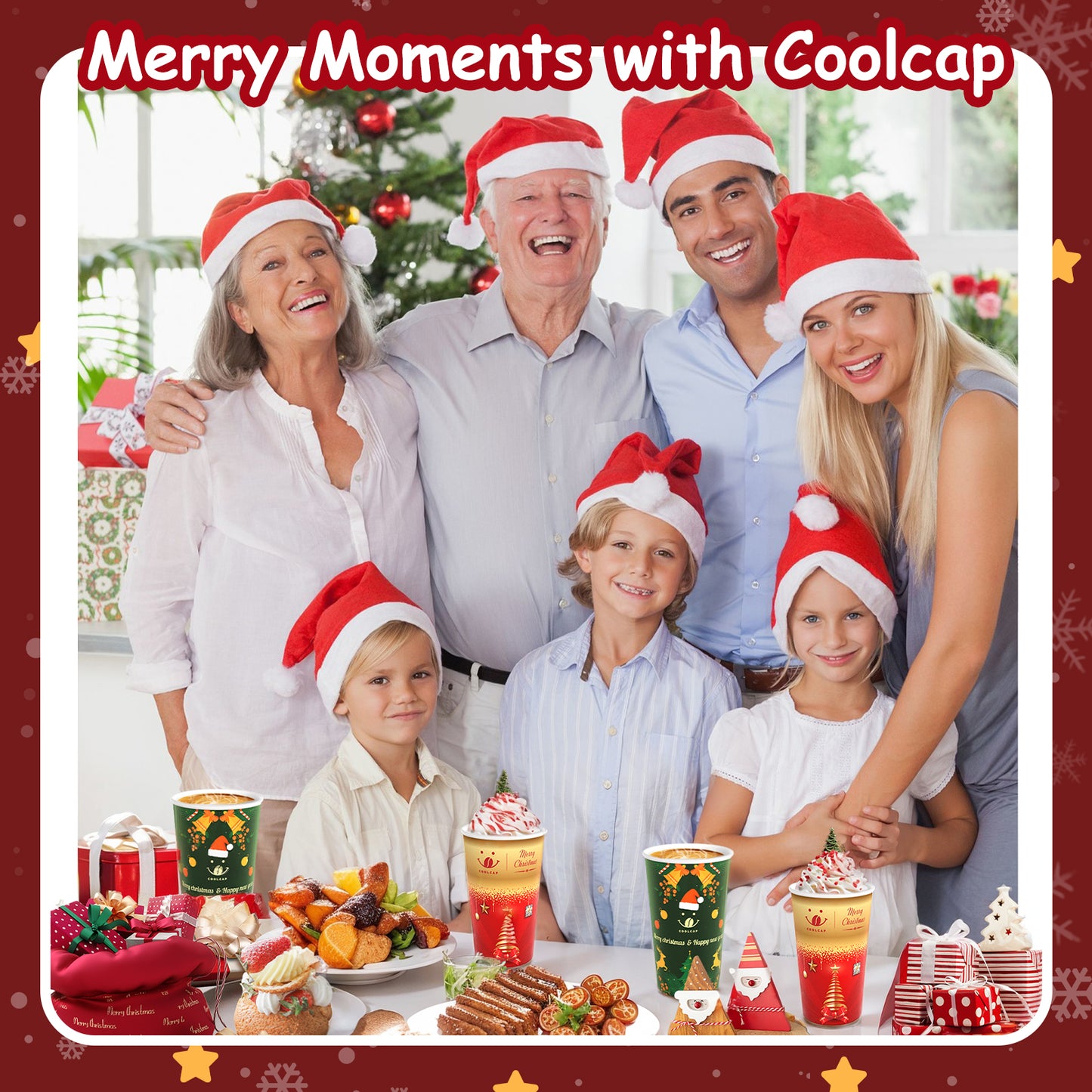 Christmas Coffee Cups, 50 Pack Party Decor, To Go Coffee Cups with Lids, Paper Hot Coffee Cups for Chocolate, Cocoa, Coffee (Red, 16 Ounce)